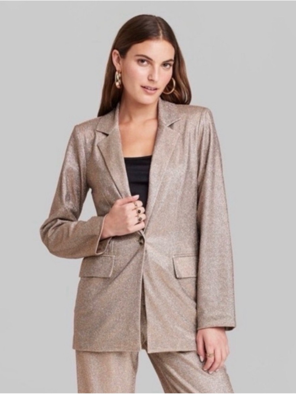 wild fable Metallic Taupe Single-Button Blazer
